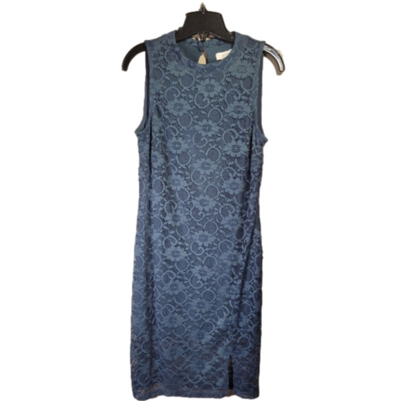 Colletta anthro dark green lace overlay high neck back keyhole lined dress size6 - Picture 1 of 9